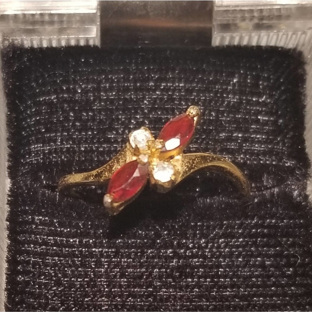 Vintage Gold filled ring with diamond and garnets